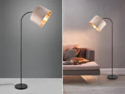 MeineWunschleuchte LED Bogenleuchte Mit Samt Lampenschirm Beige Gold, Höhe 156cm