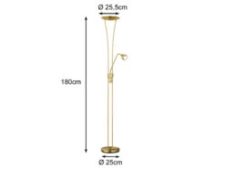 Trio Leuchten LED Deckenfluter ARIZONA Mit Leselampe & Dimmer 180cm Hoch, Messing -Licht Welt Geschaft led deckenfluter arizona mit leselampe dimmer 180c 2