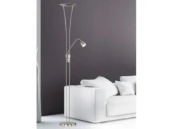 Trio Leuchten LED Deckenfluter ARIZONA Mit Leselampe & Dimmer 180cm Hoch, Silber Matt