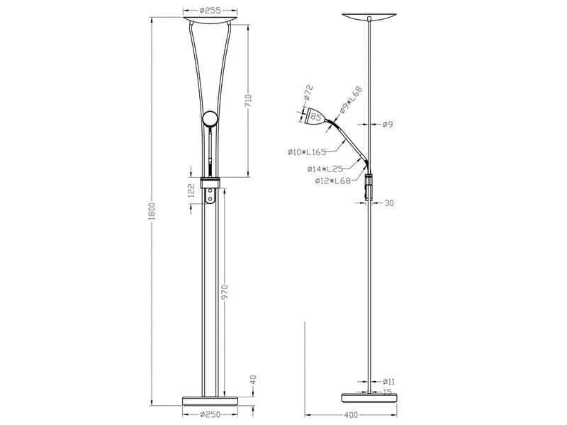 Trio Leuchten LED Deckenfluter ARIZONA Mit Leselampe & Dimmer 180cm Hoch, Silber Matt 4 Trio Leuchten LED Deckenfluter ARIZONA Mit Leselampe & Dimmer 180cm Hoch, Silber Matt – Bild 4