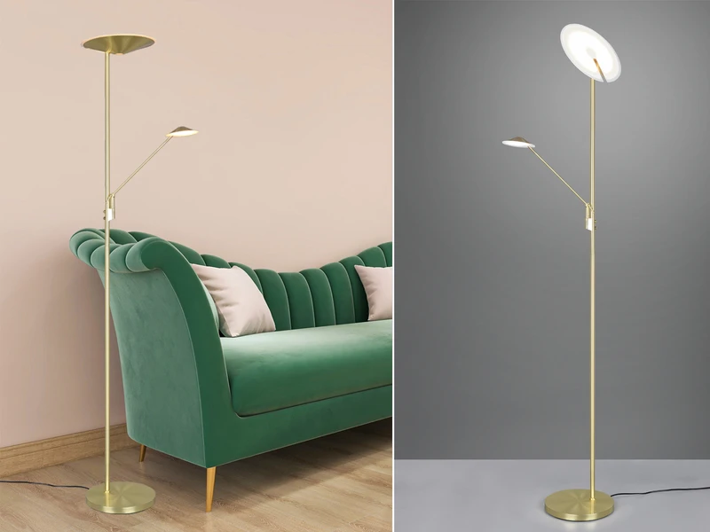 Trio Leuchten LED Deckenfluter BRANTFORD Messing Schwenkbar Mit Lesearm, Höhe 180cm 1 Trio Leuchten LED Deckenfluter BRANTFORD Messing Schwenkbar Mit Lesearm, Höhe 180cm