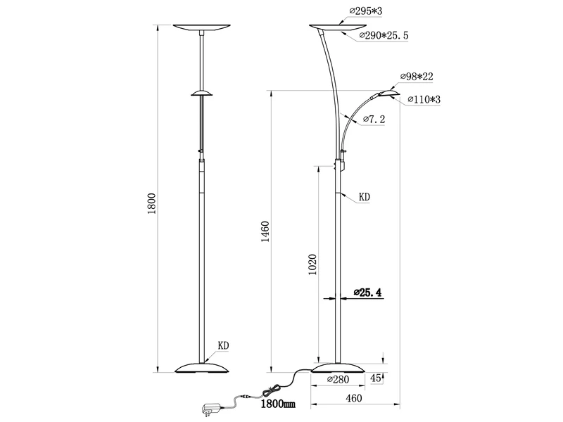 Trio Leuchten LED Deckenfluter BRANTFORD Messing Schwenkbar Mit Lesearm, Höhe 180cm 6 Trio Leuchten LED Deckenfluter BRANTFORD Messing Schwenkbar Mit Lesearm, Höhe 180cm – Bild 6