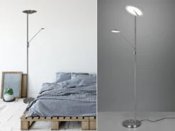 Trio Leuchten LED Deckenfluter BRANTFORD Silber Schwenkbar Mit Lesearm, Höhe 180cm