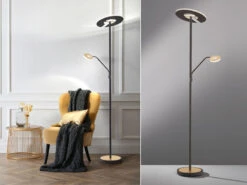 Fischer & Honsel LED Deckenfluter DENT Schwarz / Gold Mit Leselampe Dimmbar - Höhe 180cm