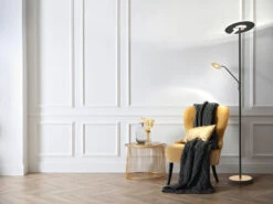 Fischer & Honsel LED Deckenfluter DENT Schwarz / Gold Mit Leselampe Dimmbar - Höhe 180cm -Licht Welt Geschaft led deckenfluter dent schwarz gold mit leselampe d 5