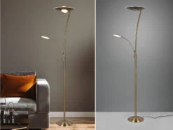 Trio Leuchten LED Deckenfluter GRANBY Altmessing Schwenkbar Mit Lesearm, Höhe 180cm