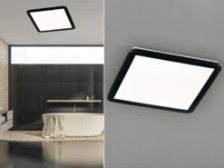 Trio Leuchten LED Deckenleuchte CAMILLA Schwarz Matt Mit Switch Dimmer, Eckig IP44