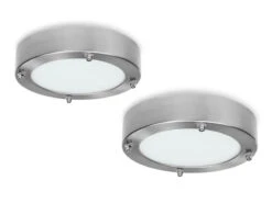 Smartwares LED Deckenleuchten Im 2er SET Fürs Bad Aus Gebürstetem Stahl & Glas, Ø 28 Cm