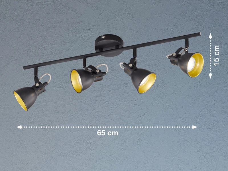 FHL Easy LED Deckenstrahler BOBBY 4 Flammig - Deckenspot Industrial Schwarz Gold 3 FHL Easy LED Deckenstrahler BOBBY 4 Flammig - Deckenspot Industrial Schwarz Gold – Bild 3