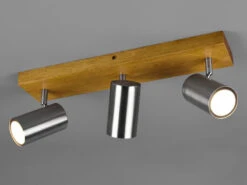MeineWunschleuchte LED Deckenstrahler In Silber Mit Holz 3-flammig Spots Schwenkbar