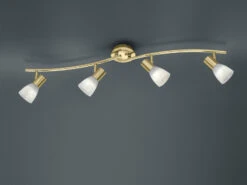 Trio Leuchten LED Deckenstrahler LEVISTO 4-flammig Messing Glasschirme Schwenkbar, Breite 88cm