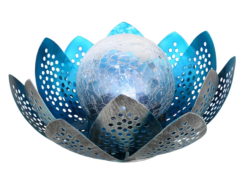 Globo LED Deko Solarleuchte Seerose Mit Crackle Glaskugel, Silber-Blau Ø25cm 2 Globo LED Deko Solarleuchte Seerose Mit Crackle Glaskugel, Silber-Blau Ø25cm – Bild 2