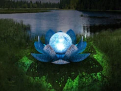 Globo LED Deko Solarleuchte Seerose Mit Crackle Glaskugel, Silber-Blau Ø25cm