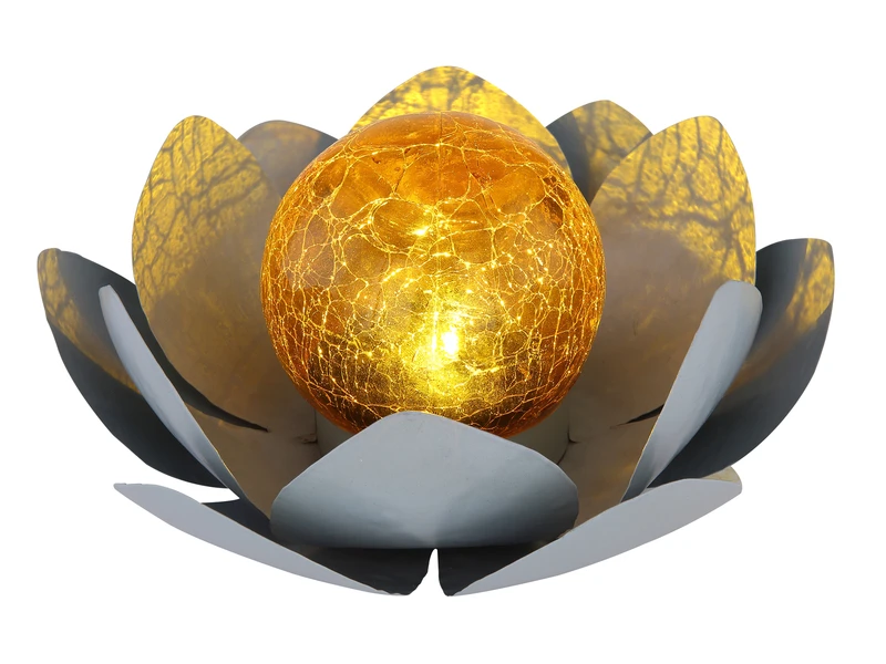 Globo LED Deko Solarleuchte Seerose Mit Crackle Glaskugel, Grau Ø25cm 2 Globo LED Deko Solarleuchte Seerose Mit Crackle Glaskugel, Grau Ø25cm – Bild 2