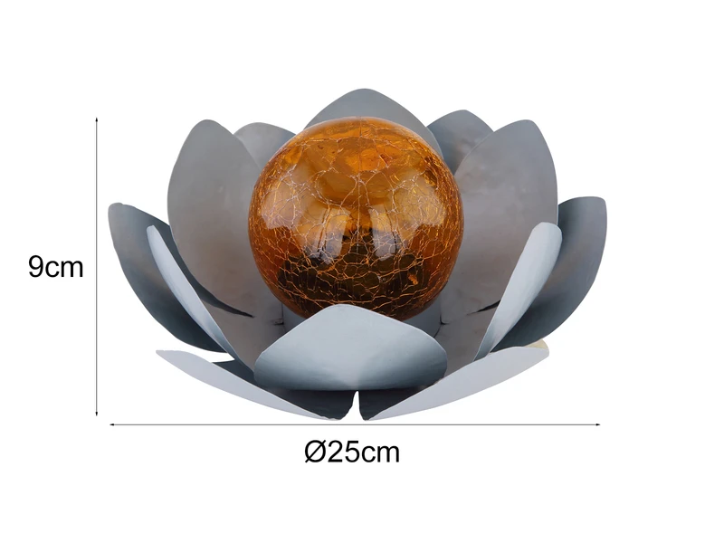 Globo LED Deko Solarleuchte Seerose Mit Crackle Glaskugel, Grau Ø25cm 3 Globo LED Deko Solarleuchte Seerose Mit Crackle Glaskugel, Grau Ø25cm – Bild 3