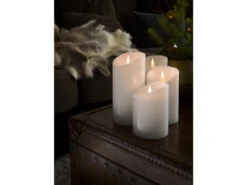 Konstsmide LED Echtwachskerze Mit Flamme & Timer, Ø 10cm, Höhe 16cm, Batteriebetrieb -Licht Welt Geschaft led echtwachskerze mit flamme timer 10cm hoehe 16c 6