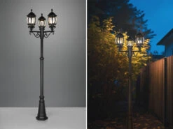 MeineWunschleuchte LED Mastleuchte 3-flammige Laterne Aluminium Schwarz, Höhe 240cm