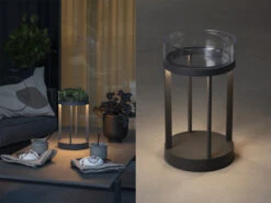 Konstsmide LED Outdoor Tischlaterne CHIETI Per USB Aufladbar, Grau Höhe 25cm