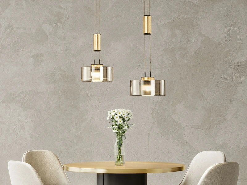 Fischer & Honsel LED Pendelleuchte LAVIN 2flammig Rauchglas / Gold Höhenverstellbar Dimmbar, 64cm 1 Fischer & Honsel LED Pendelleuchte LAVIN 2flammig Rauchglas / Gold Höhenverstellbar Dimmbar, 64cm