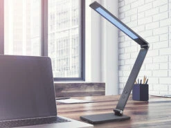 Fischer & Honsel LED Schreibtischlampe GERI Grau Mit Dimmer, Warmweiß - Tageslichtweiß