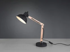MeineWunschleuchte LED Schreibtischleuchte Holz & Metall Schwarz - Höhe 50cm
