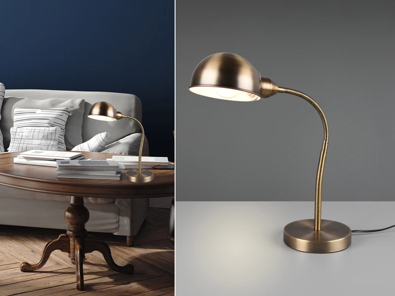 MeineWunschleuchte LED Schreibtischleuchte Mit Flexarm In Altmessing, Höhe 46cm 1 MeineWunschleuchte LED Schreibtischleuchte Mit Flexarm In Altmessing, Höhe 46cm