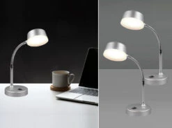 MeineWunschleuchte LED Schreibtischleuchten 2er SET Flexibel, Kunststoff Titan, 34cm Hoch