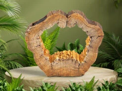 Globo LED Solar Tischleuchte In Holzoptik, Baumstamm Mit Loch, Höhe 25,5cm