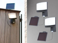 MeineWunschleuchte LED Solar Wandleuchte 2er SET Mit Bewegungsmelder IP54, Breite 18cm