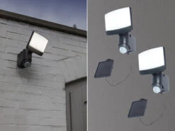 MeineWunschleuchte LED Solar Wandleuchte 2er SET Mit Bewegungsmelder IP44, Breite 18cm