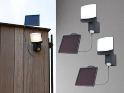 MeineWunschleuchte LED Solar Wandleuchte 2er SET Mit Bewegungsmelder IP54, Breite 12cm