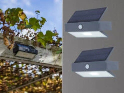 MeineWunschleuchte LED Solar Wandleuchte 2er SET Mit Bewegungsmelder, Breite 17,6cm
