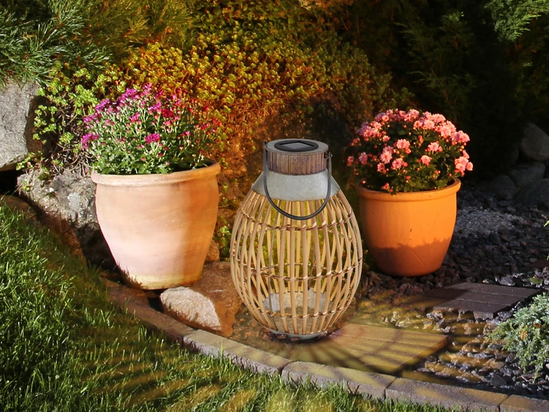 Globo LED Solarlaterne, Bambus Korblampe, Hängend Oder Stehend, Höhe 37,5cm 1 Globo LED Solarlaterne, Bambus Korblampe, Hängend Oder Stehend, Höhe 37,5cm