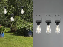 Reality Leuchten LED Solarlaterne CAMPUS 3er SET Zum Aufhängen Schwarz Ø7cm Höhe 23cm