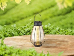 Globo LED Solarlaterne, Glas Bernsteinfarbig, Hängend Oder Stehend, Höhe 30cm