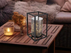 Globo LED Solarlaterne Mit Rauchfarbigem Lampenschirm & Metallkäfig, Höhe 28cm