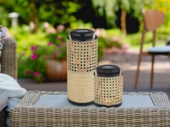MeineWunschleuchte LED Solarlaternen 2er SET Aus Metall In Rattanoptik, Hängend Oder Stehend