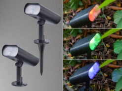 MeineWunschleuchte LED Solarleuchte 2er SET Schwenkbar, Bewegungsmelder & RGB Farbwechsel