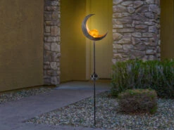 Globo LED Solarleuchte Design Mond, Metall Bronzefarben Mit Glaskugel, Erdspießleuchte