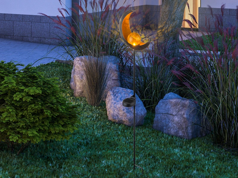 Globo LED Solarleuchte Design Mond, Metall Bronzefarben Mit Glaskugel, Erdspießleuchte 5 Globo LED Solarleuchte Design Mond, Metall Bronzefarben Mit Glaskugel, Erdspießleuchte – Bild 5