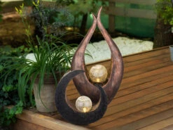 MeineWunschleuchte LED Solarleuchten 2er SET Mit Glaskugel, Groß Bronzefarben & Klein Steinoptik