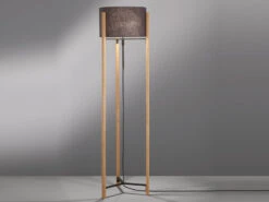 MeineWunschleuchte LED Stehlampe Mit Dreibein Holzfuß & Lampenschirm Leinen Grau, Höhe 152-160cm -Licht Welt Geschaft led stehlampe mit dreibein holzfuss lampenschirm l 2