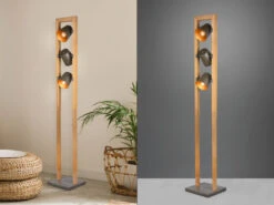 MeineWunschleuchte LED Stehleuchte 3-flammig Silber Antik & Gold Mit Holz Im Industrial Style