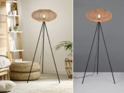 MeineWunschleuchte LED Stehleuchte Dreibein Mit Korbgeflecht Aus Sisal, Höhe 150cm