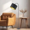 Trio Leuchten LED Stehleuchte Mit Flexgelenk Und TEXTIL Lampenschirm Ø35cm In Schwarz/Gold