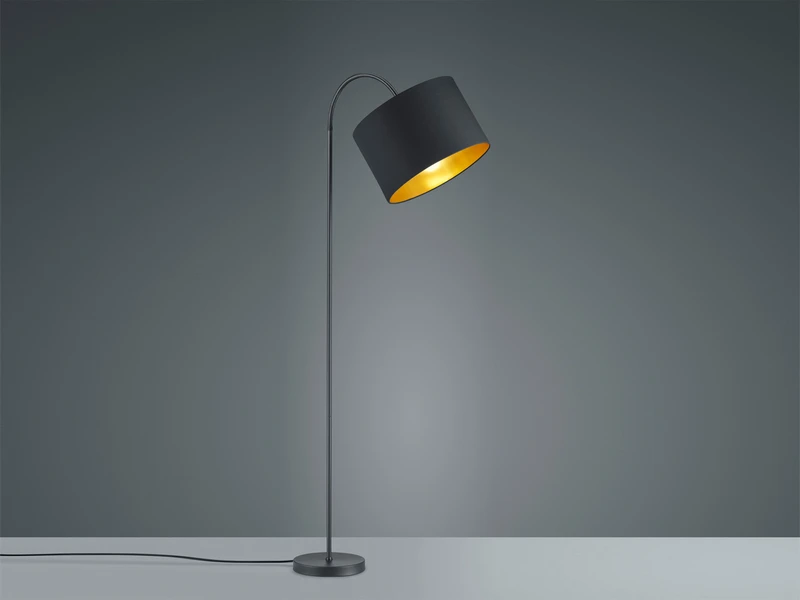 Trio Leuchten LED Stehleuchte Mit Flexgelenk Und TEXTIL Lampenschirm Ø35cm In Schwarz/Gold 3 Trio Leuchten LED Stehleuchte Mit Flexgelenk Und TEXTIL Lampenschirm Ø35cm In Schwarz/Gold – Bild 3