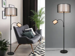 MeineWunschleuchte LED Stehleuchte Mit Leselicht & Stoff Organza Schwarz Innen Weiß, 174cm