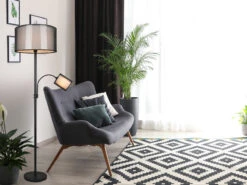 MeineWunschleuchte LED Stehleuchte Mit Leselicht & Stoff Organza Schwarz Innen Weiß, 174cm -Licht Welt Geschaft led stehleuchte mit leselicht stoff organza schwar 6