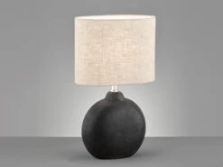 MeineWunschleuchte LED Tischlampe Mit Keramikfuß Schwarz & Lampenschirm Leinen Beige, Höhe 39cm -Licht Welt Geschaft led tischlampe mit keramikfuss schwarz lampenschir 2