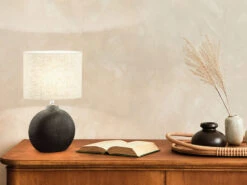 MeineWunschleuchte LED Tischlampe Mit Keramikfuß Schwarz & Lampenschirm Leinen Beige, Höhe 39cm -Licht Welt Geschaft led tischlampe mit keramikfuss schwarz lampenschir 5